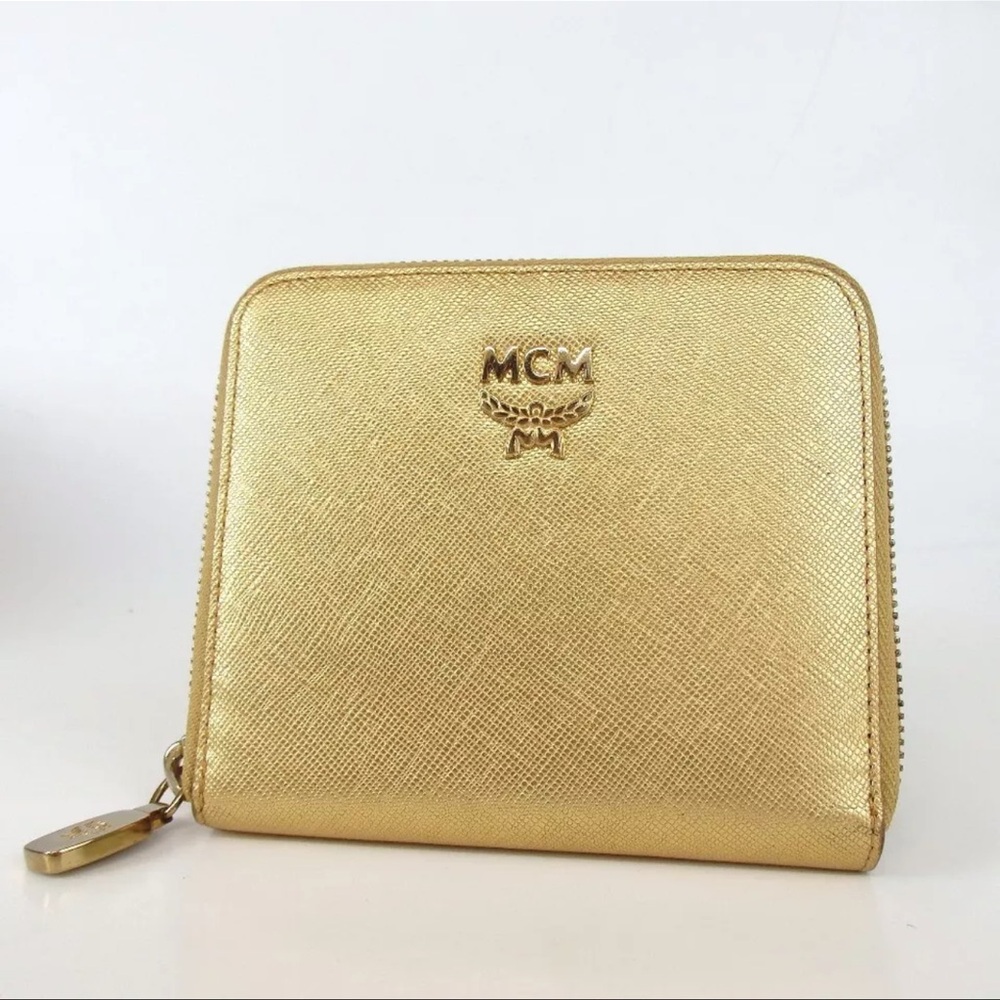 Authentic MCM Leather Zip Wallet Gold - Picture 2 of 8